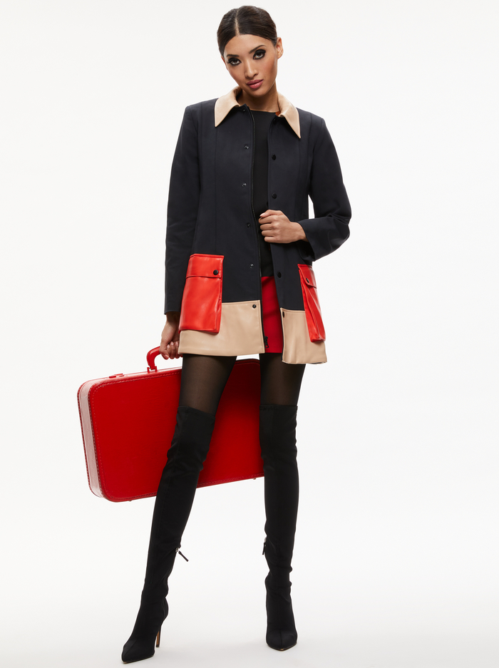 SHONTA COLORBLOCK POCKET JACKET - BLACK/ALMOND/PERFECT RUBY image 3 - Alice And Olivia