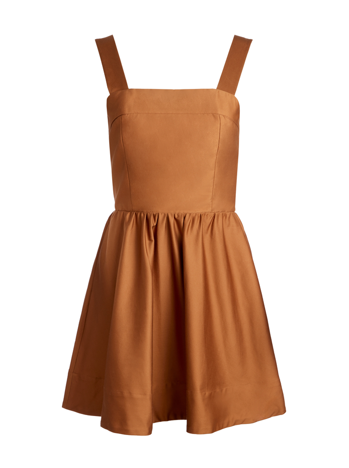 SAIGE TIE BACK MINI DRESS - CAMEL - Alice And Olivia