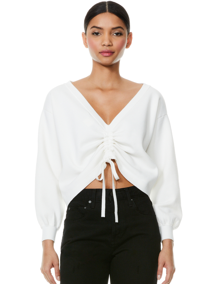 NORA REVERSIBLE DRAWCORD PULLOVER - SOFT WHITE - Alice And Olivia