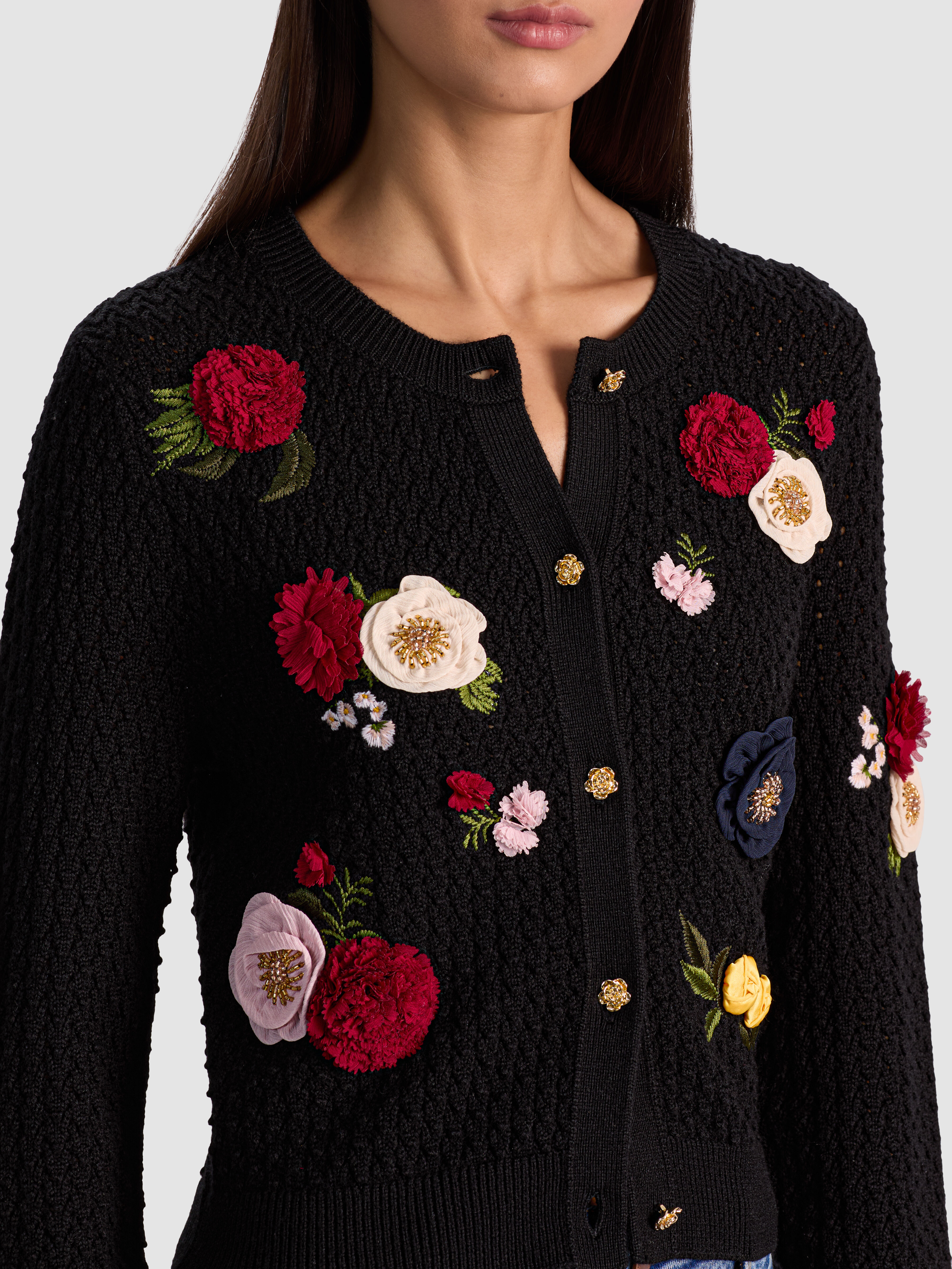 新品 alice+olivia ステイシーフェイス刺繍 ウールニットカーディガン Women's Designer Cardigans | Alice + Olivia