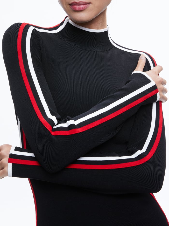 TOYA TURTLENECK DRESS - BLACK/PERFECT RUBY image 3 - Alice And Olivia