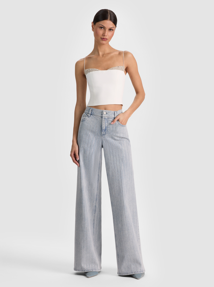 HALLIE EMBELLISHED PEEKABOO TOP - OFF WHITE/CRYSTAL image 1 - ALICE + OLIVIA