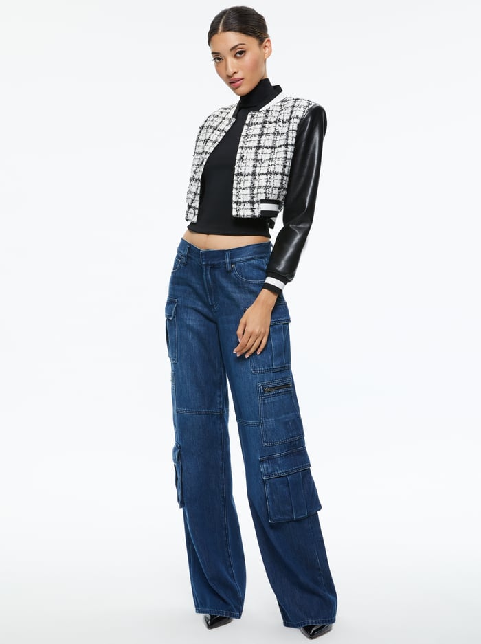 CAMELIA CROPPED COMBINATION VARSITY JACKET - OFF WHITE/BLACK image 4 - Alice And Olivia