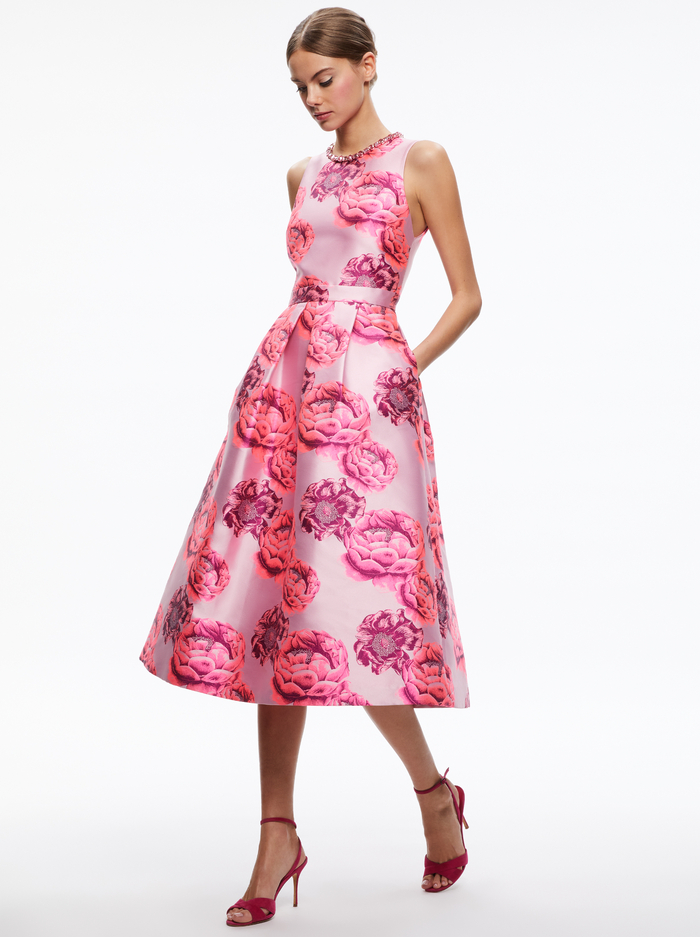 CHERRA EMBELLISHED NECK MIDI DRESS - CANDY MULTI image 4 - Alice And Olivia