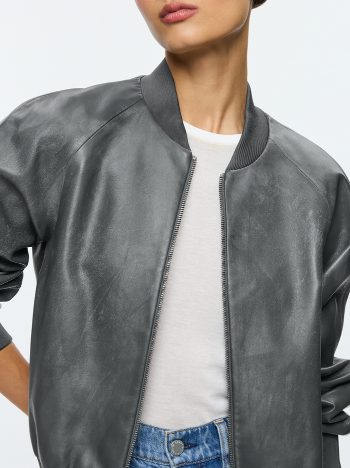 FELISA LEATHER BOMBER - CHARCOAL image 3 - Alice And Olivia