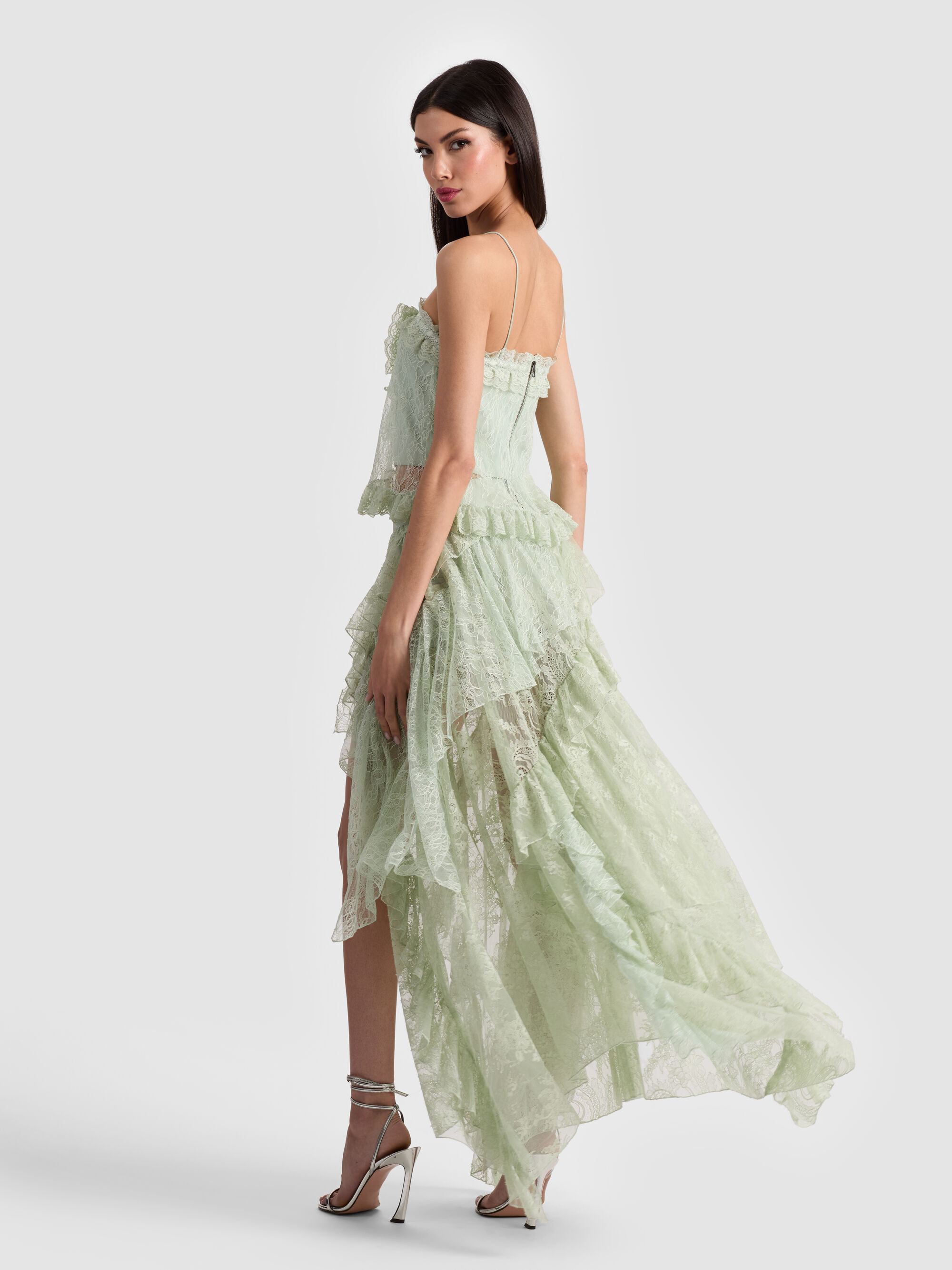 ALESSIA LACE TOP in GREEN TEA | ALICE + OLIVIA