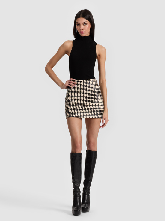 BLACK/BISCOTTI-ELANA VEGAN MINI SKIRT