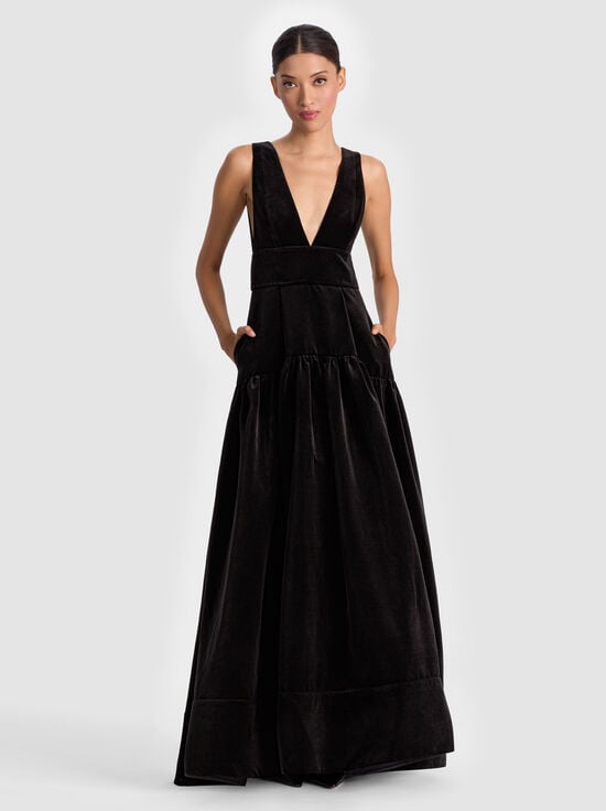 BLACK-LILA VELVET GOWN