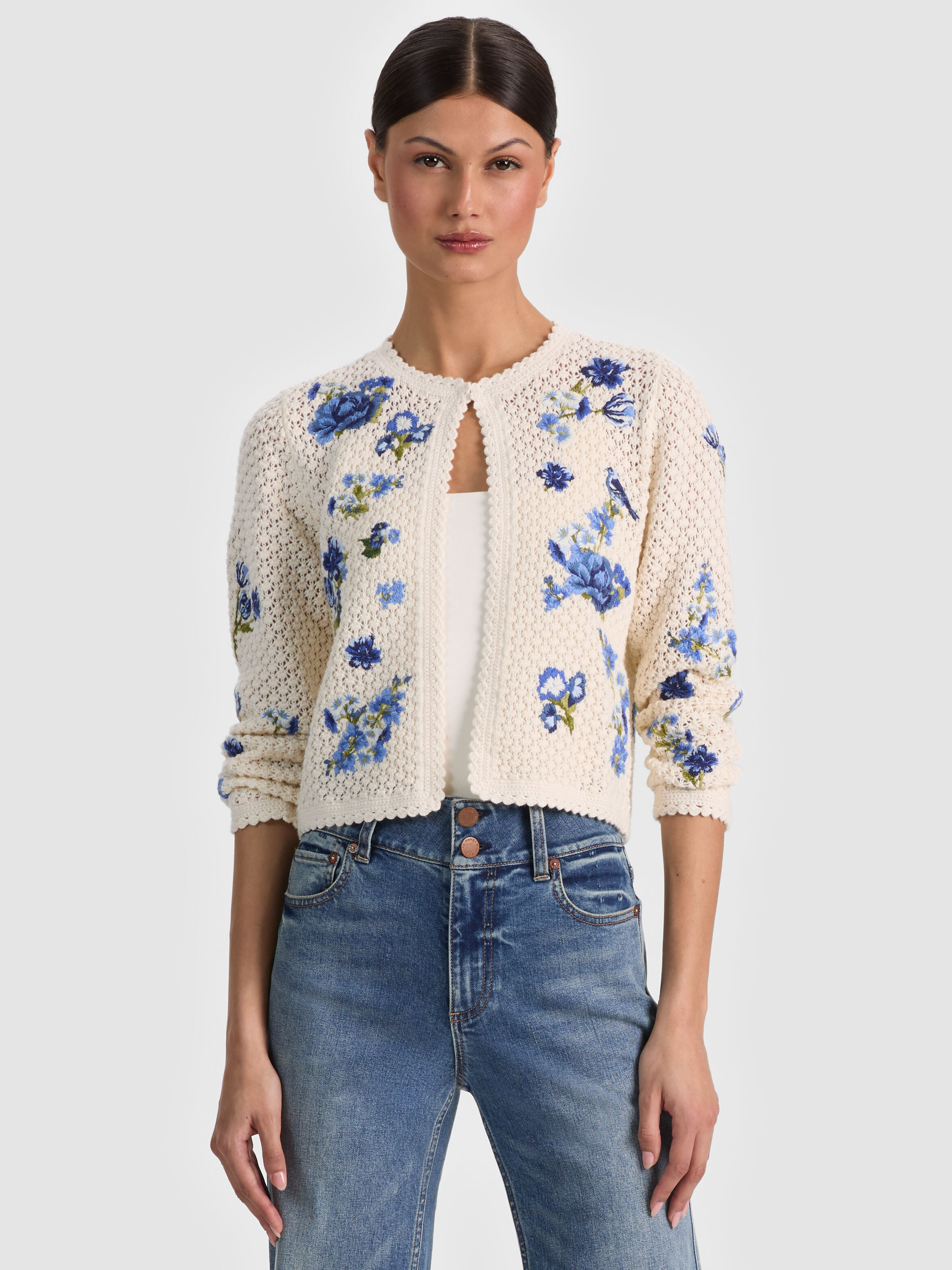 ANDERSON CROCHET CARDIGAN in FLEUR DE PARIS | ALICE + OLIVIA