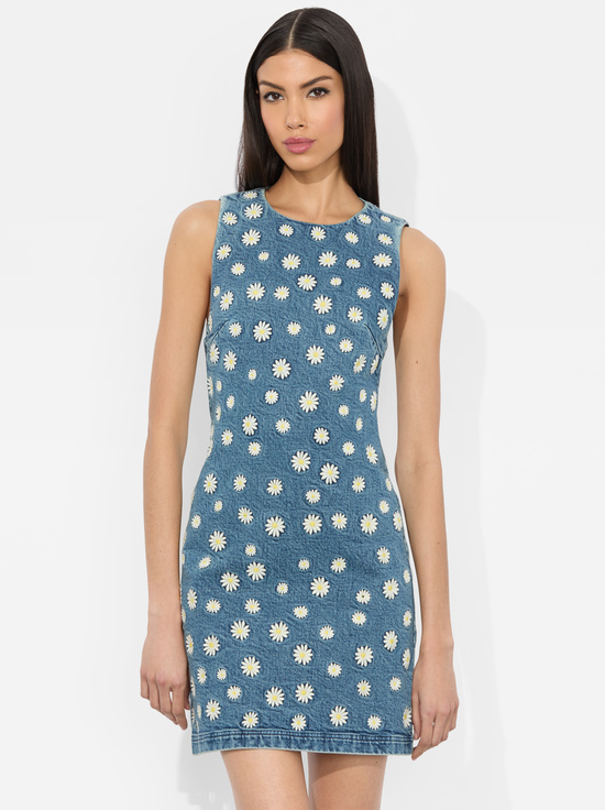MEDIUM WASH-WYNELL EMBROIDERED MINI DRESS