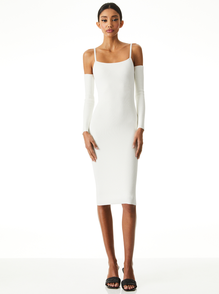 EVIA FITTED SPAGHETTI STRAP DRESS - SOFT WHITE - Alice And Olivia