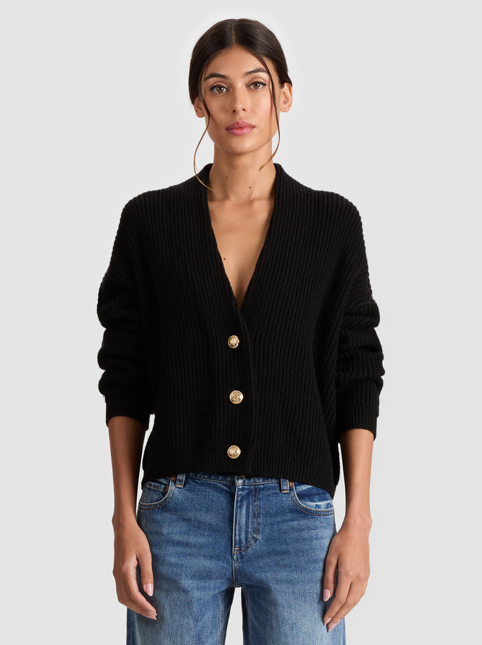 HOLDEN FOLDBACK CARDIGAN - BLACK - Alice And Olivia