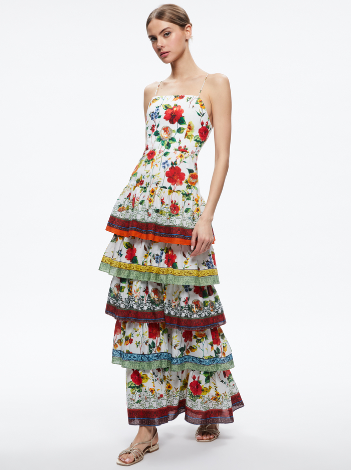 VALENCIA SPAGHETTI STRAP MAXI DRESS - DEW FLORAL - Alice And Olivia