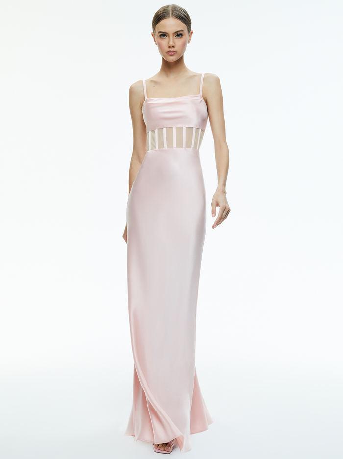 Valentina Draped Corset Maxi Dress In Pink Lace | Alice + Olivia