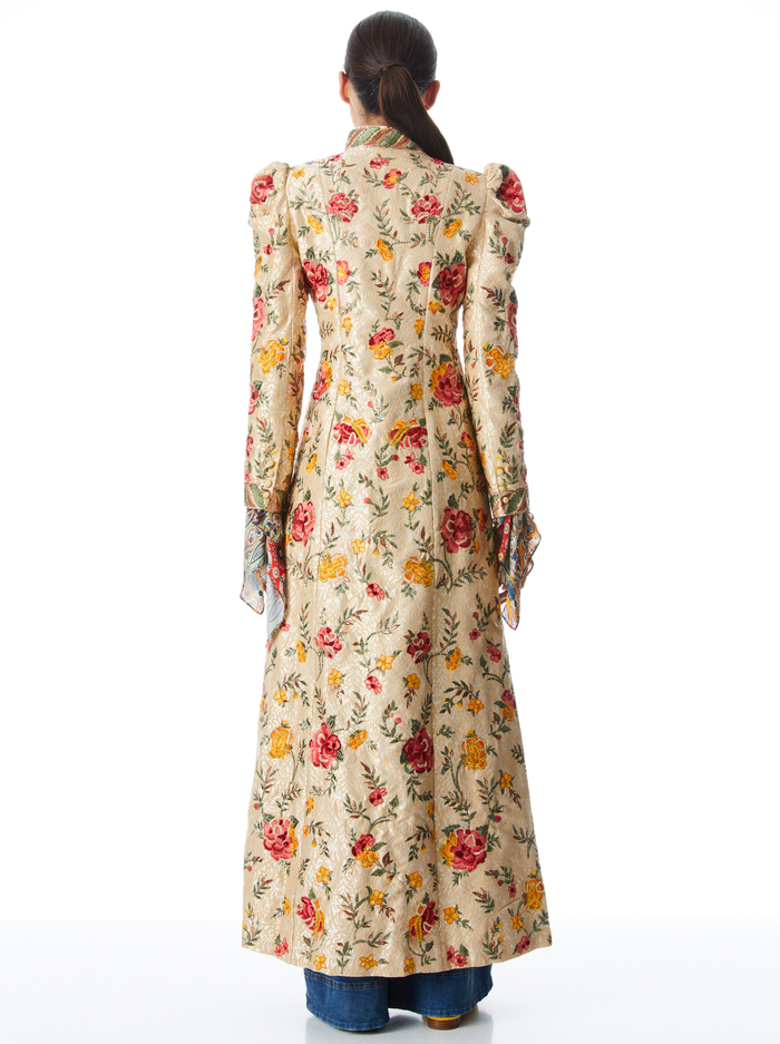 THOMAS PUFF SLEEVE EMBROIDERED MAXI COAT - LIGHT GOLD/MULTI image 1 - Alice And Olivia