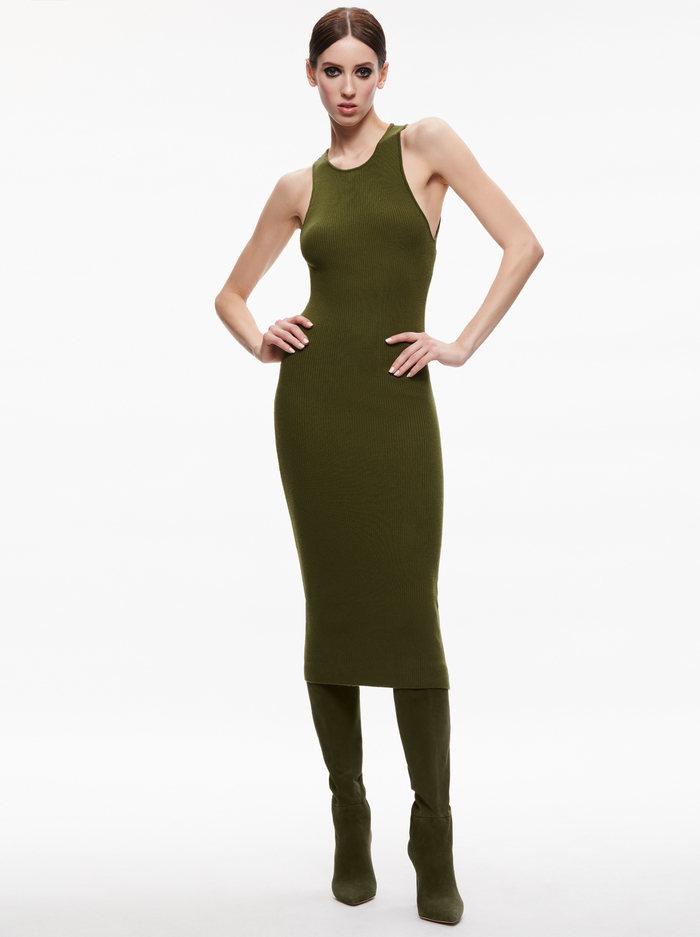 WRIGHT TIE BACK DRESS - OLIVE image 4 - Alice And Olivia