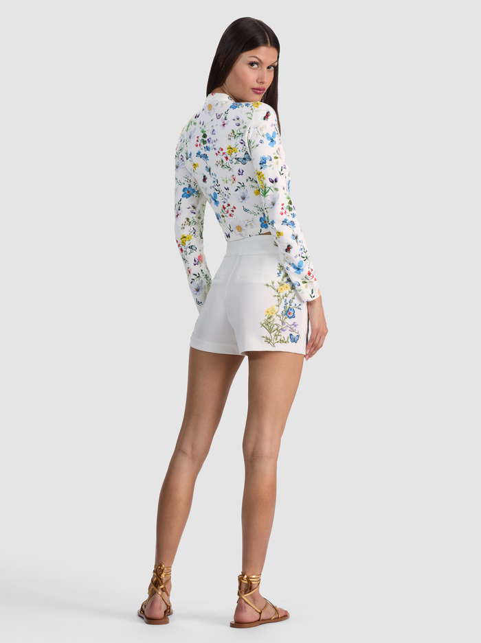 CADY EMBROIDERED SHORT - TWISTING VINES OFF WHITE image 3 - ALICE + OLIVIA