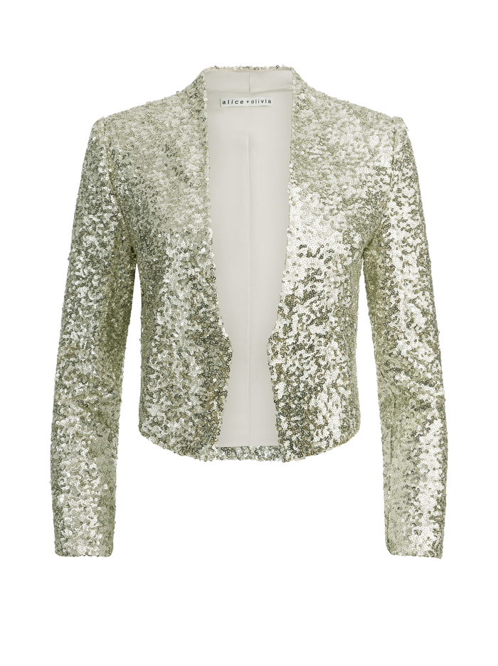 NEW HARVEY SEQUIN OPEN FRONT JACKET - PALE GOLD image 5 - Alice And Olivia