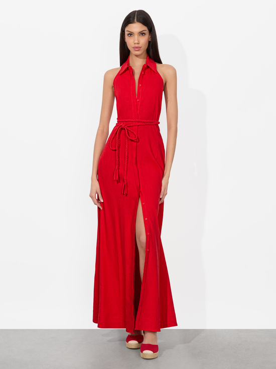 BRIGHT RUBY-CHASSIDY LINEN MAXI DRESS