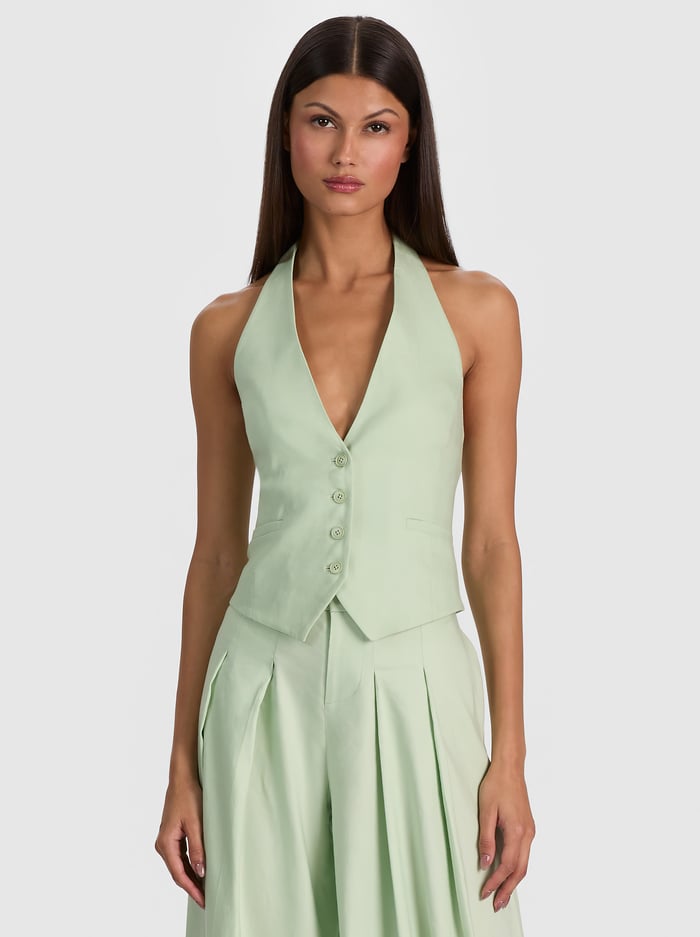 ERICA LINEN VEST - GREEN LILY - ALICE + OLIVIA