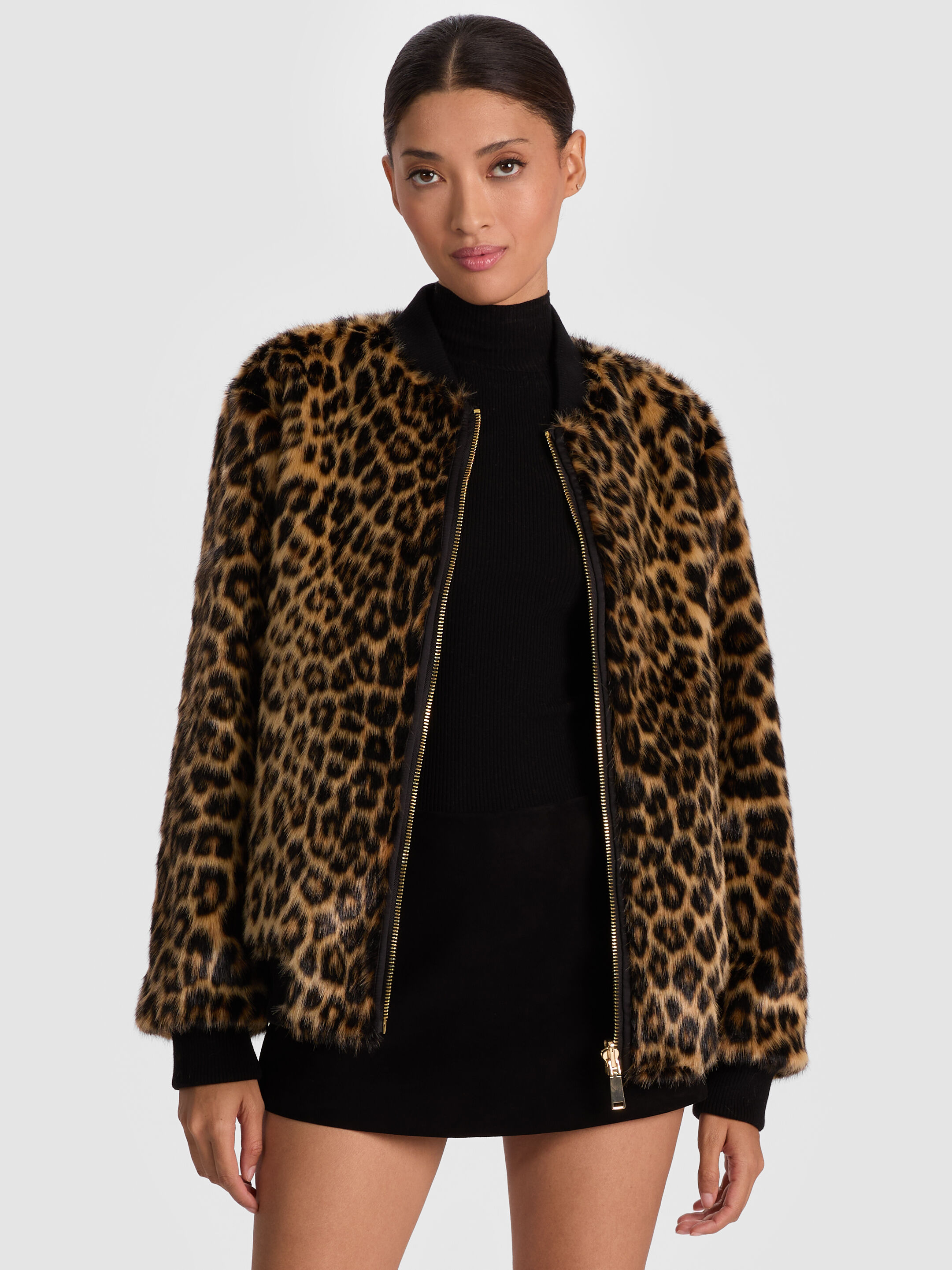 BECKY REVERSIBLE FAUX FUR BOMBER JACKET in CHEETAH/BLACK | ALICE +