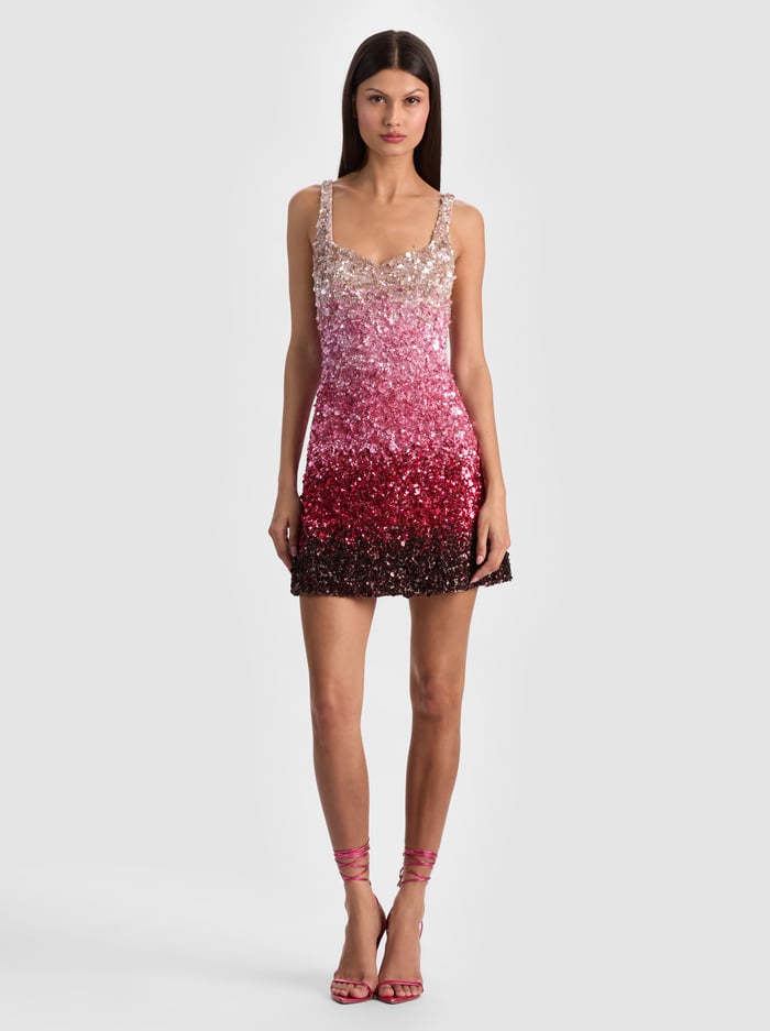 EVE EMBELLISHED MINI DRESS - ASCENDENT OMBRE DEEP PINK - ALICE + OLIVIA