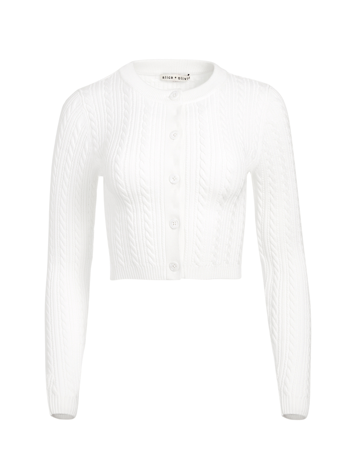 GRETA CROPPED CABLEKNIT CARDIGAN - SOFT WHITE image 5 - ALICE + OLIVIA