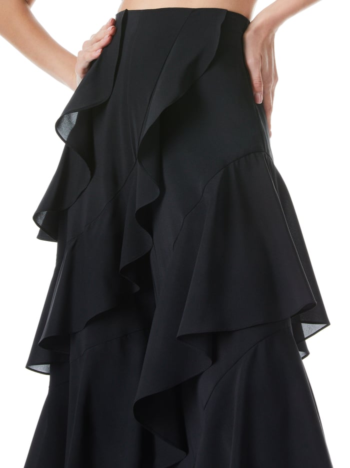 LOTUS WIDE LEG RUFFLE PANT - BLACK image 3 - Alice And Olivia