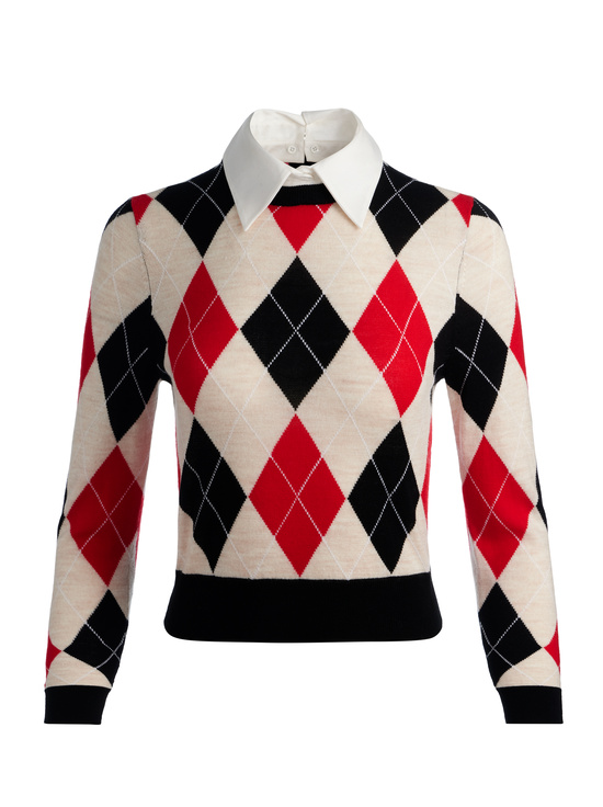 OATMEAL HTR/BLACK/PERFECT RUBY-CAROLANN ARGYLE PULLOVER