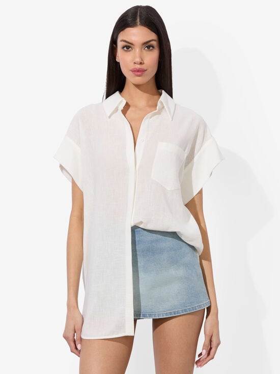 OFF WHITE-FINELY SHORT SLEEVE BUTTON DOWN