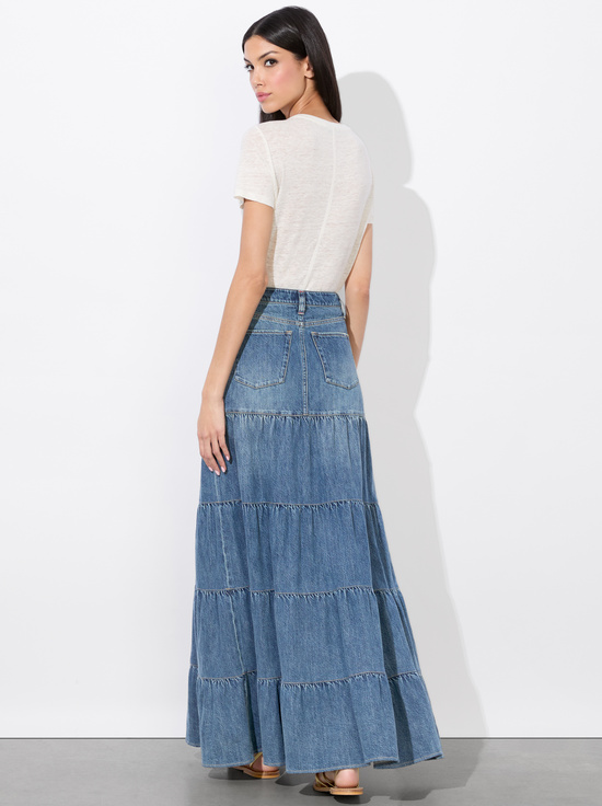 LIANA VINTAGE BLUE-MINDY TIERED MAXI SKIRT