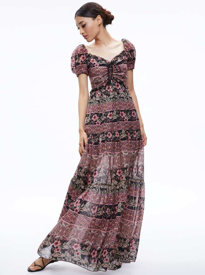 ANDREA PUFF SLEEVE MAXI DRESS - CANOPY TILE BLACK image 4 - Alice And Olivia