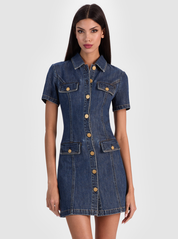 JAMIE DENIM MINI DRESS - CAMBRIA VINTAGE image 3 - Alice And Olivia