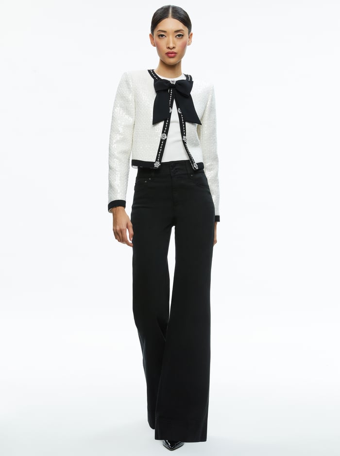GWYNETH EMBELLISHED CROPPED BOW JACKET - OFF WHITE image 4 - Alice And Olivia