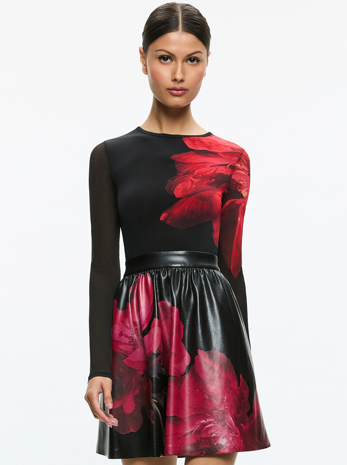 CHARA VEGAN MINI DRESS - PEONY PETALS BRIGHT RUBY image 3 - Alice And Olivia