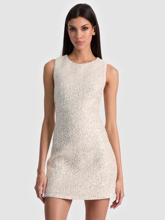 OFF WHITE-CADE EMBELLISHED TWEED MINI DRESS