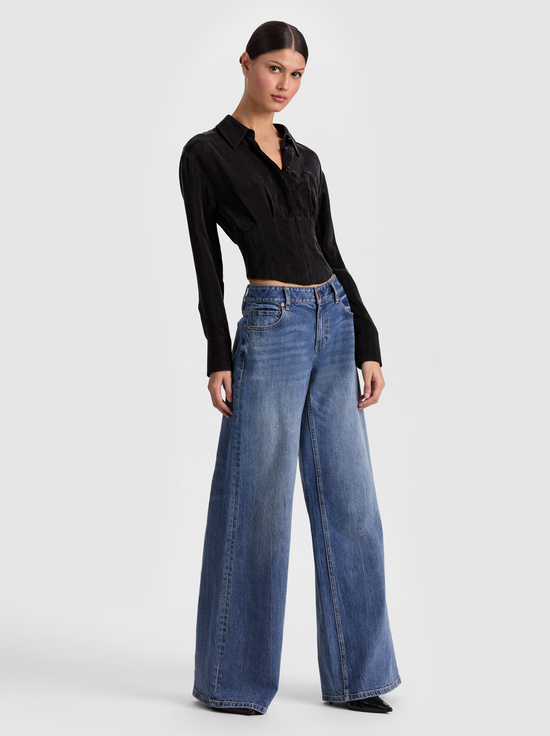 BLACK-EDIE SEAMED CORSET BUTTON DOWN