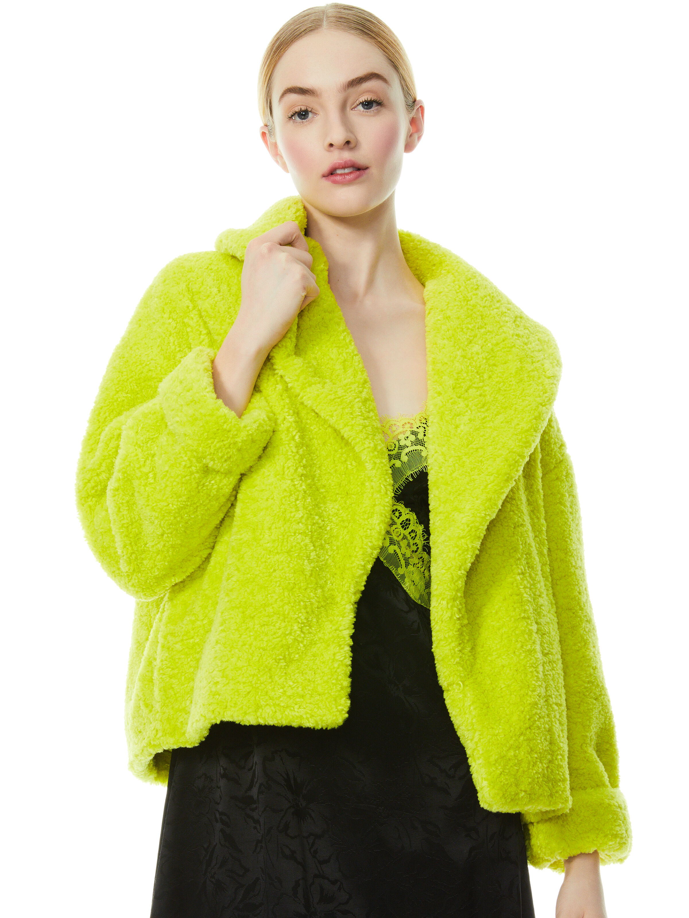 Ora Faux Fur Coat In Lime Punch Alice Olivia