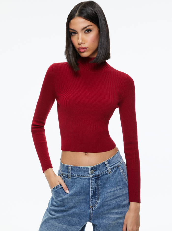 Senaida Cropped Mock Neck Pullover In Bordeaux | Alice And Olivia