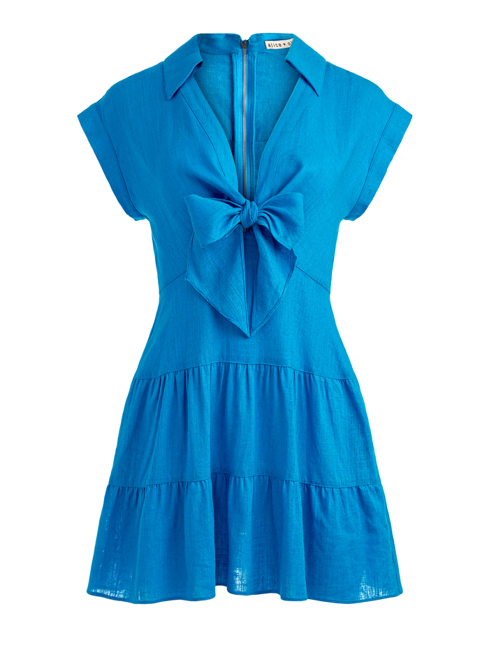 MILA LINEN MINI DRESS - TRUE BLUE image 5 - Alice And Olivia