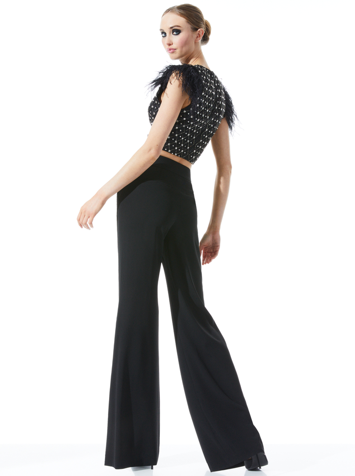 TAKISHA EMBELLISHED FLUTTER SLEEVE CROP TOP - BLACK/SILVER image 1 - Alice And Olivia