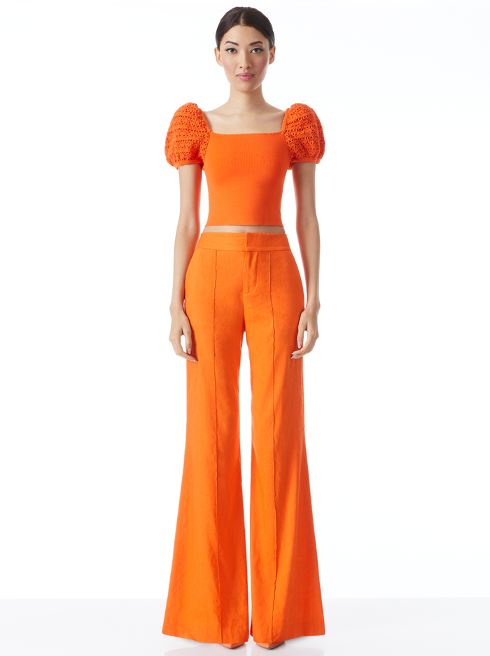 CALEY CROCHET PUFF SLEEVE CROP TOP - SIENNA image 2 - Alice And Olivia
