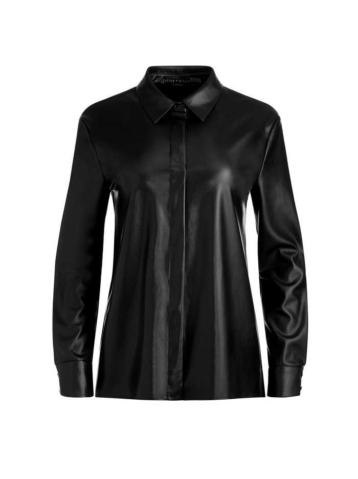 WILLA OVERSIZED VEGAN LEATHER TOP - BLACK image 5 - Alice And Olivia