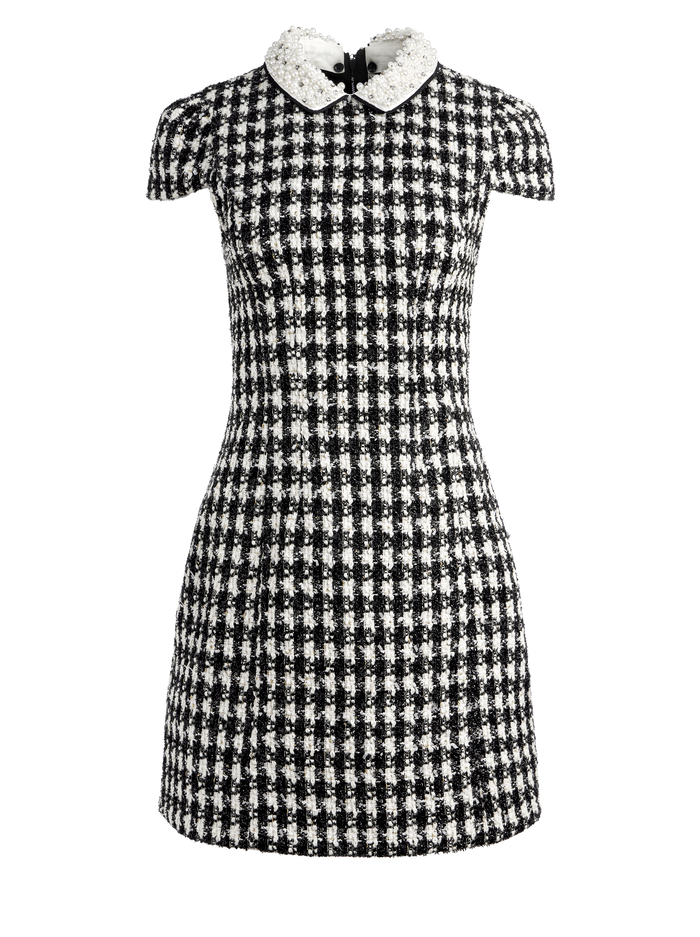 VELIA TWEED EMBELLISHED COLLAR MINI DRESS - BLACK/OFF WHITE image 5 - Alice And Olivia
