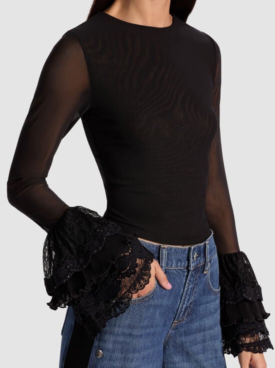 BLACK-DELAINA TOP WITH RUFFLE CUFF
