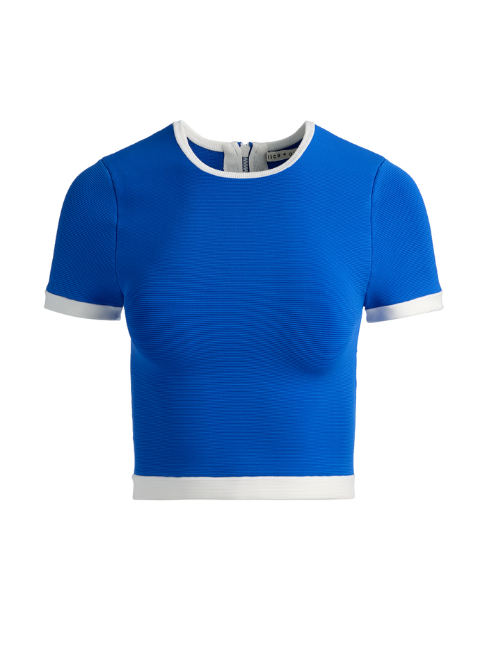 CIARA CROPPED PULLOVER - BLUE IRIS/SOFT WHITE image 5 - ALICE + OLIVIA