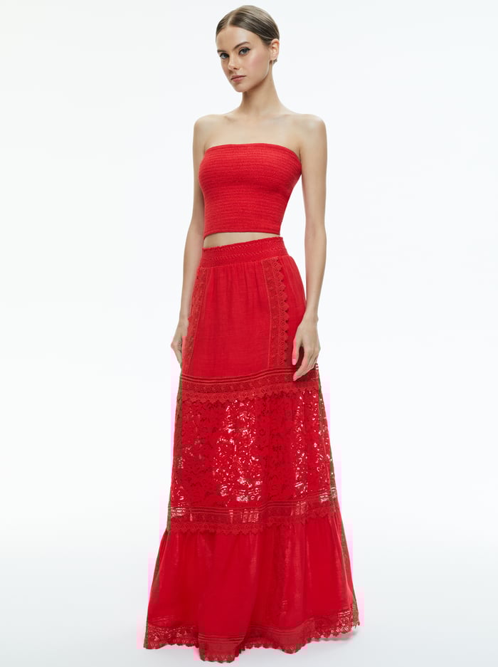 REISE EMBROIDERED TIERED MAXI SKIRT - BRIGHT RUBY image 4 - Alice And Olivia