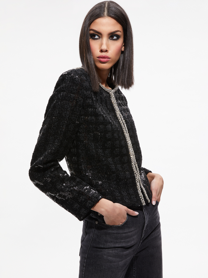 KIDMAN SEQUIN TWEED JACKET - BLACK image 1 - Alice And Olivia