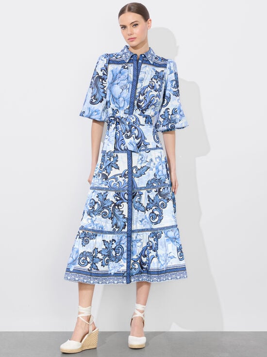SCROLL SYMPHONY-GENEVA MIDI DRESS