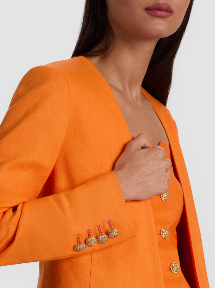 CORBIN COLLARLESS LINEN BLAZER - ORANGE PEEL image 3 - ALICE + OLIVIA